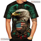 Green Patriotic USA Flag American Eagle 3D Graphic Printed Casual Unisex Tee