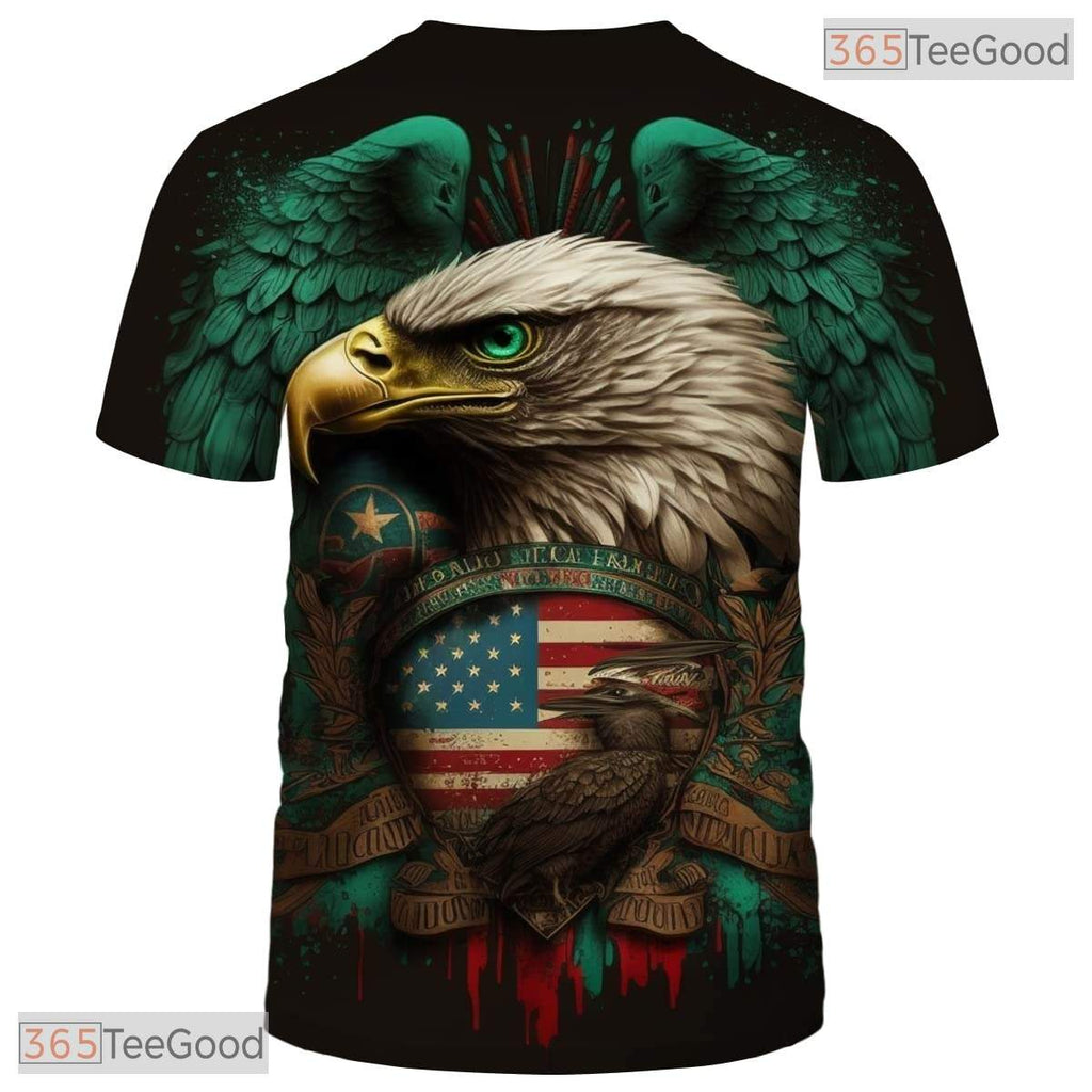 Green Patriotic USA Flag American Eagle 3D Graphic Printed Casual Unisex Tee