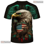Green Patriotic USA Flag American Eagle 3D Graphic Printed Casual Unisex Tee