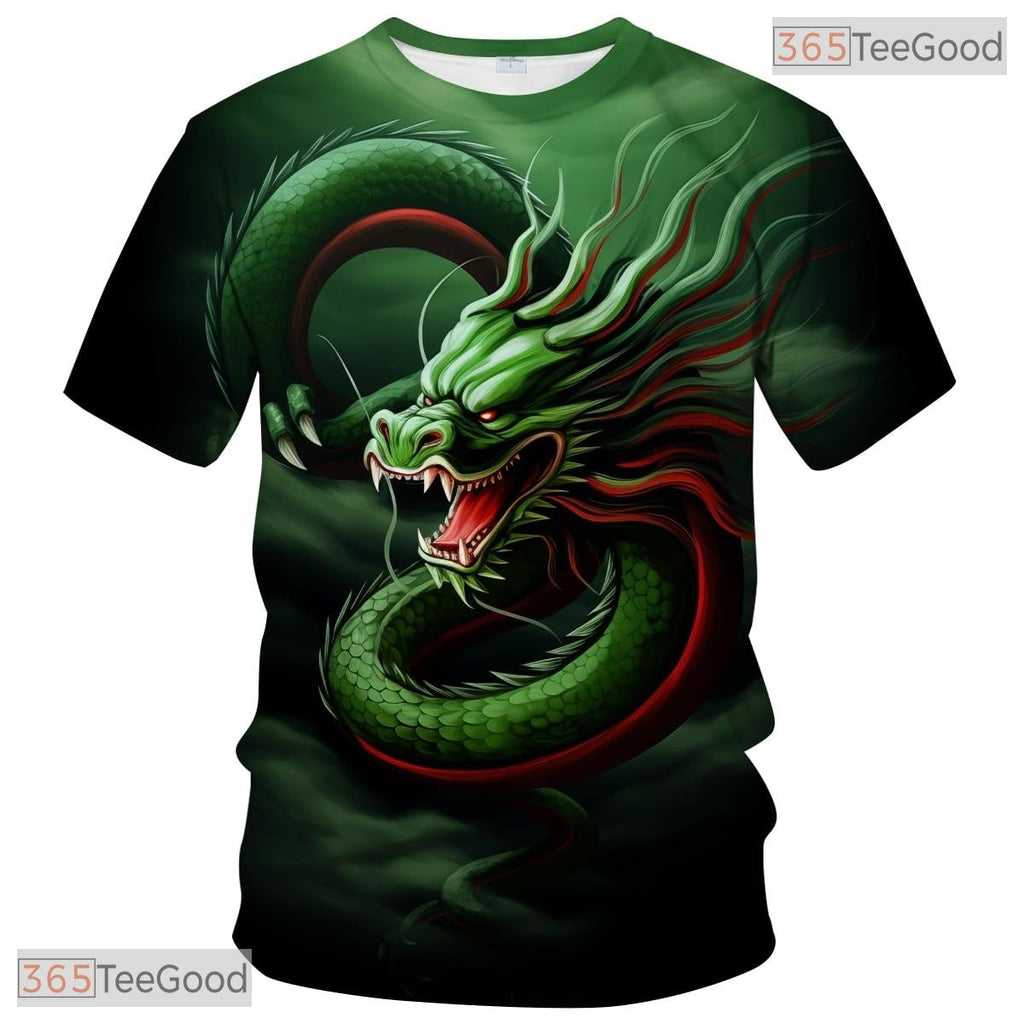 Green Mythology Chinese Dragon Funny Graphic 3D Printed Casual Unisex Tee Shirts