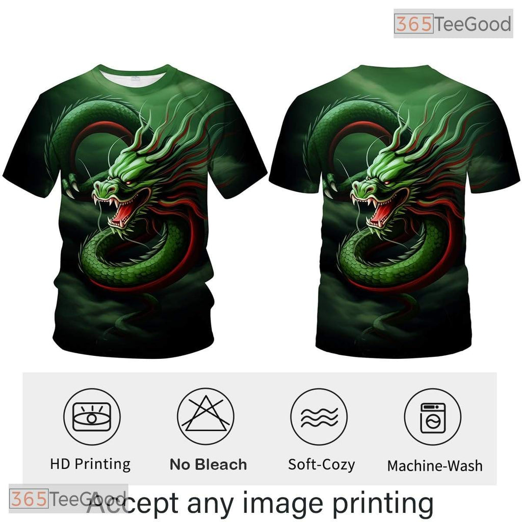 Green Mythology Chinese Dragon Funny Graphic 3D Printed Casual Unisex Tee Shirts