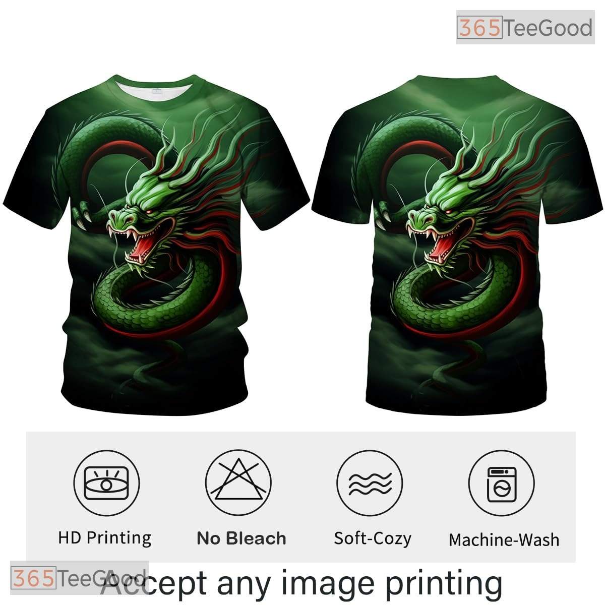 Green Mythology Chinese Dragon Funny Graphic 3D Printed Casual Unisex Tee Shirts