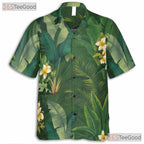 Green Palm Leaf Yellow Plumeria Aloha Style Hawaiian Shirt Men Women Outfit Top
