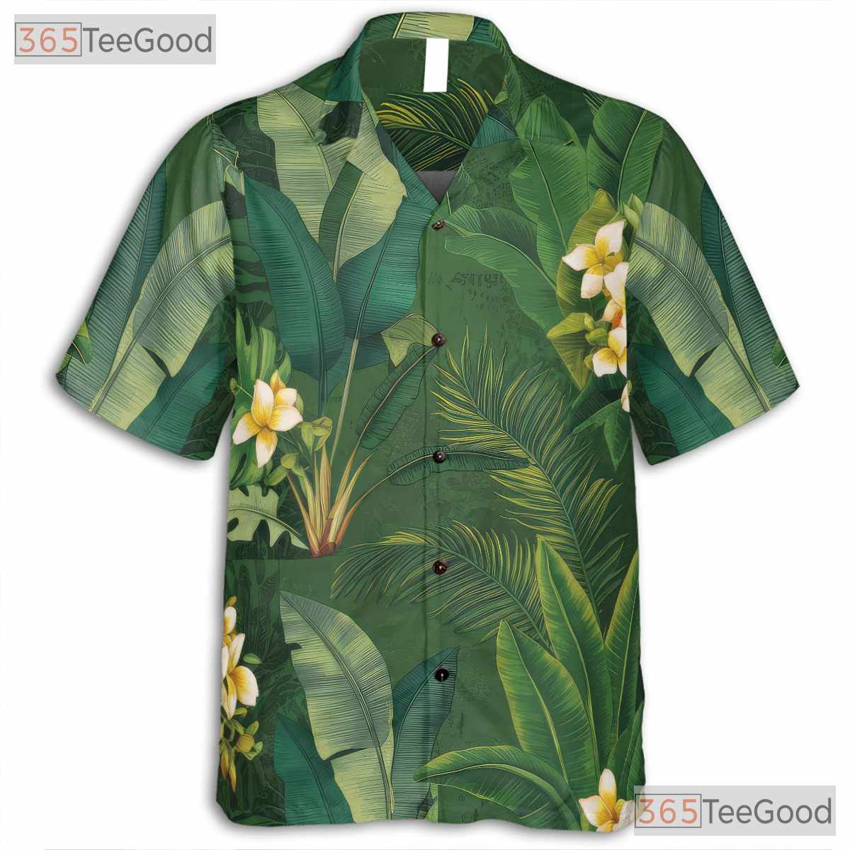 Green Palm Leaf Yellow Plumeria Aloha Style Hawaiian Shirt Men Women Outfit Top