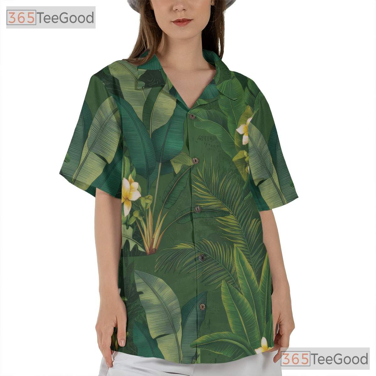 Green Palm Leaf Yellow Plumeria Aloha Style Hawaiian Shirt Men Women Outfit Top