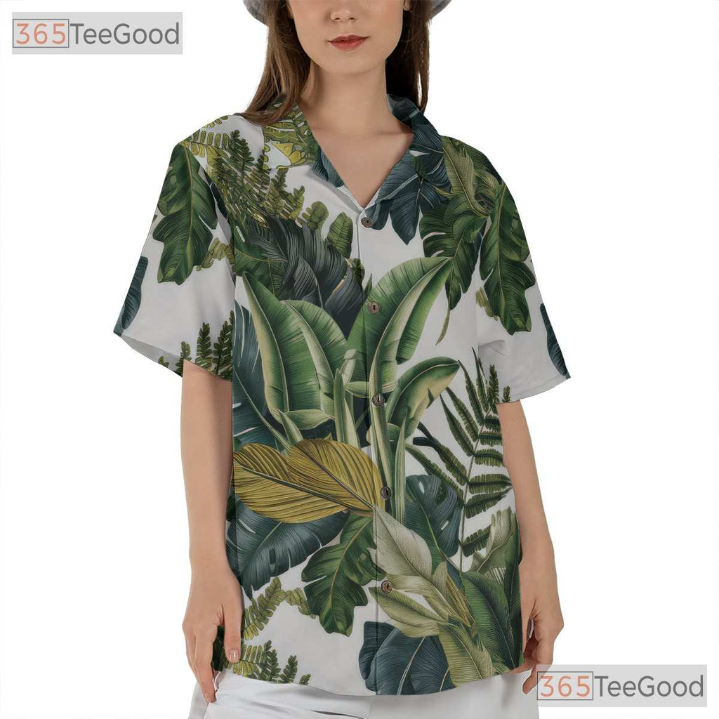 Green Palm Leaves Tropical Summer Beach Aloha Hawaiian Shirt Unisex Vacation Top