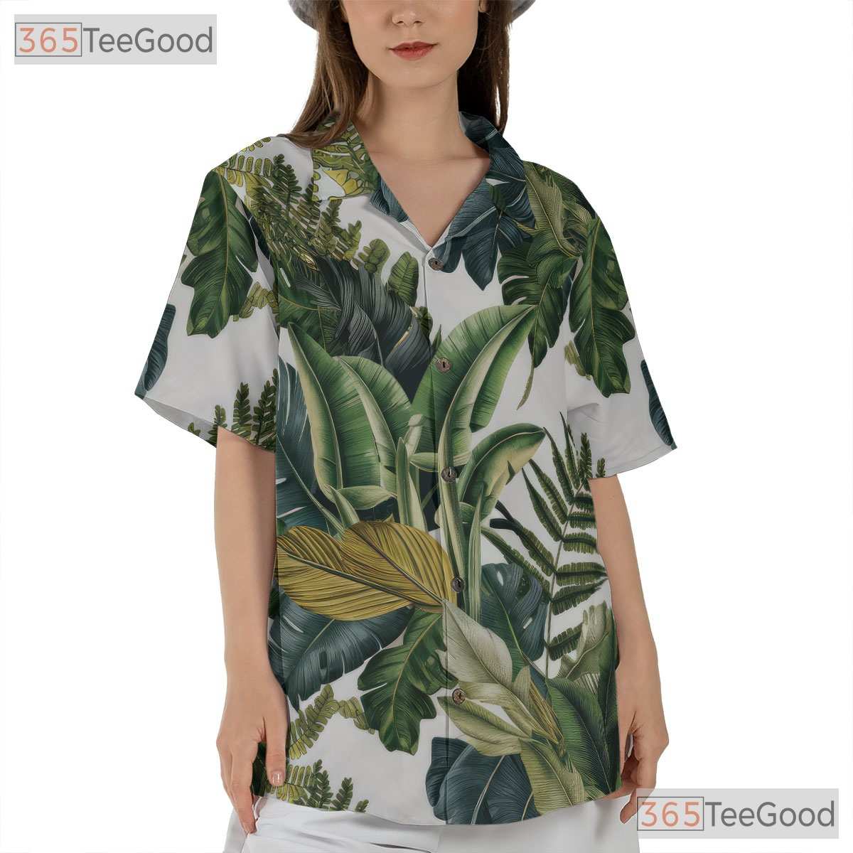 Green Palm Leaves Tropical Summer Beach Aloha Hawaiian Shirt Unisex Vacation Top