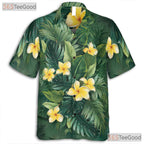 Green Palm Leaves Yellow Plumeria Tropical Hawaiian Tee Unisex Summer Outfit Top