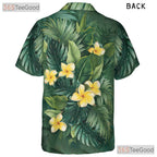 Green Palm Leaves Yellow Plumeria Tropical Hawaiian Tee Unisex Summer Outfit Top