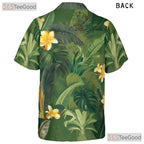 Green Palm Yellow Plumeria Tropical Aloha Hawaiian Shirt Unisex Vacation Outfit