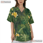 Green Palm Yellow Plumeria Tropical Aloha Hawaiian Shirt Unisex Vacation Outfit