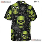 Green Skull Spider Web Gothic Halloween Hawaiian Tee Unisex Aloha Summer Outfit