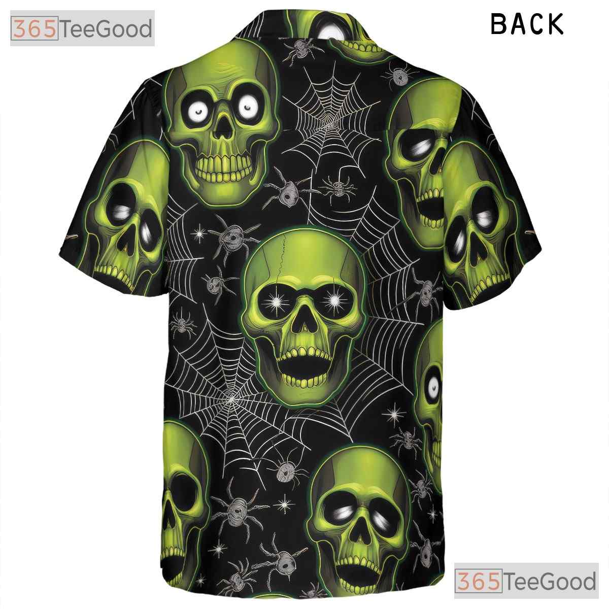 Green Skull Spider Web Gothic Halloween Hawaiian Tee Unisex Aloha Summer Outfit