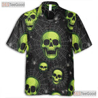 Green Skull Spider Web Gothic Horror Halloween Hawaiian Shirt Men Women Top Tee