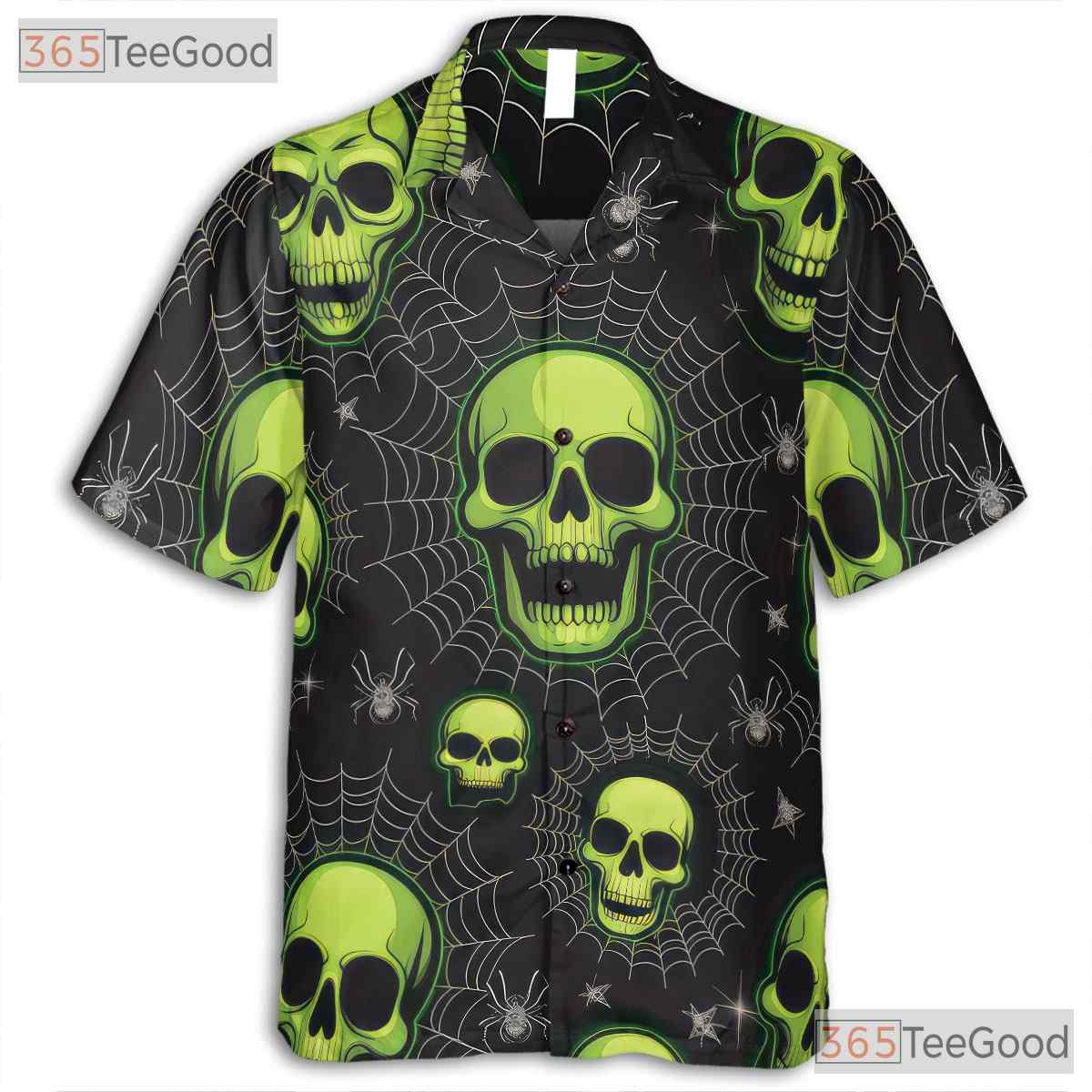 Green Skull Spider Web Gothic Horror Halloween Hawaiian Shirt Men Women Top Tee