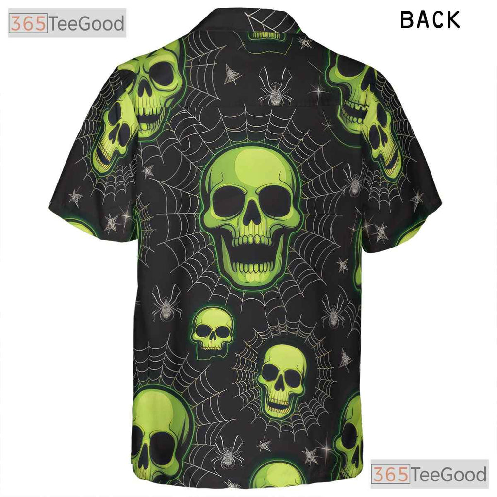Green Skull Spider Web Gothic Horror Halloween Hawaiian Shirt Men Women Top Tee