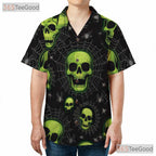 Green Skull Spider Web Gothic Horror Halloween Hawaiian Shirt Men Women Top Tee