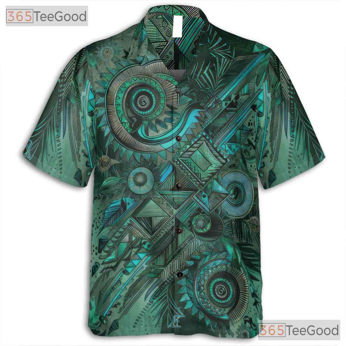 Green Tribal Batik Abstract Ethnic Summer Style Hawaiian Shirt Unisex Outfit