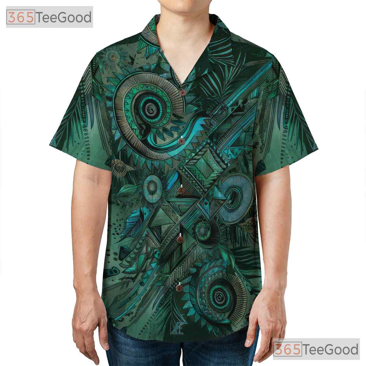 Green Tribal Batik Abstract Ethnic Summer Style Hawaiian Shirt Unisex Outfit