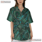 Green Tribal Batik Abstract Ethnic Summer Style Hawaiian Shirt Unisex Outfit