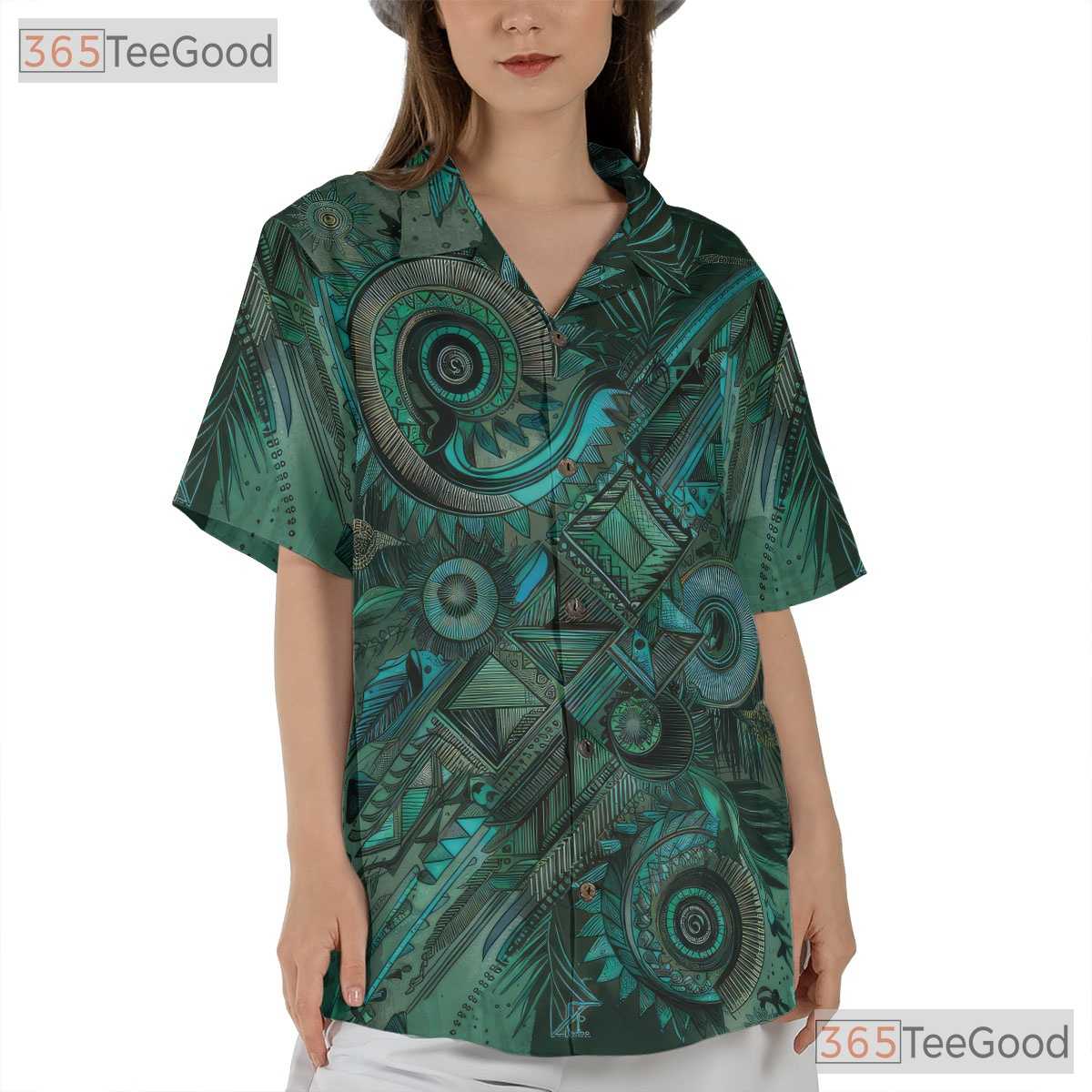 Green Tribal Batik Abstract Ethnic Summer Style Hawaiian Shirt Unisex Outfit