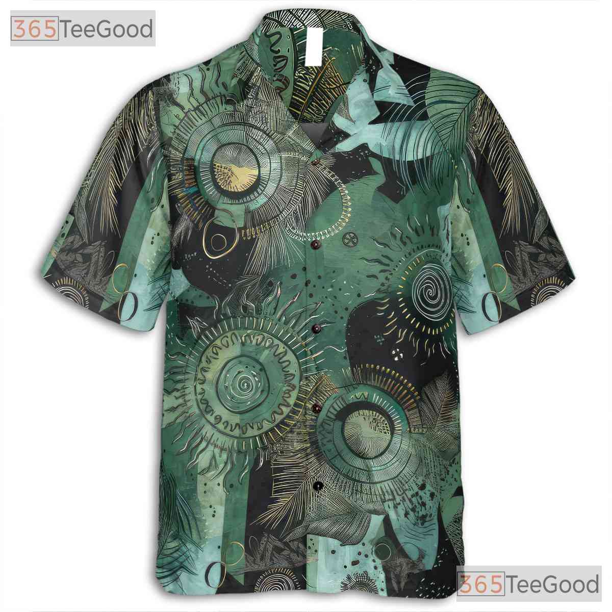 Green Tribal Batik Ethnic Summer Hawaiian Shirt Men Women Aloha Vacation Top