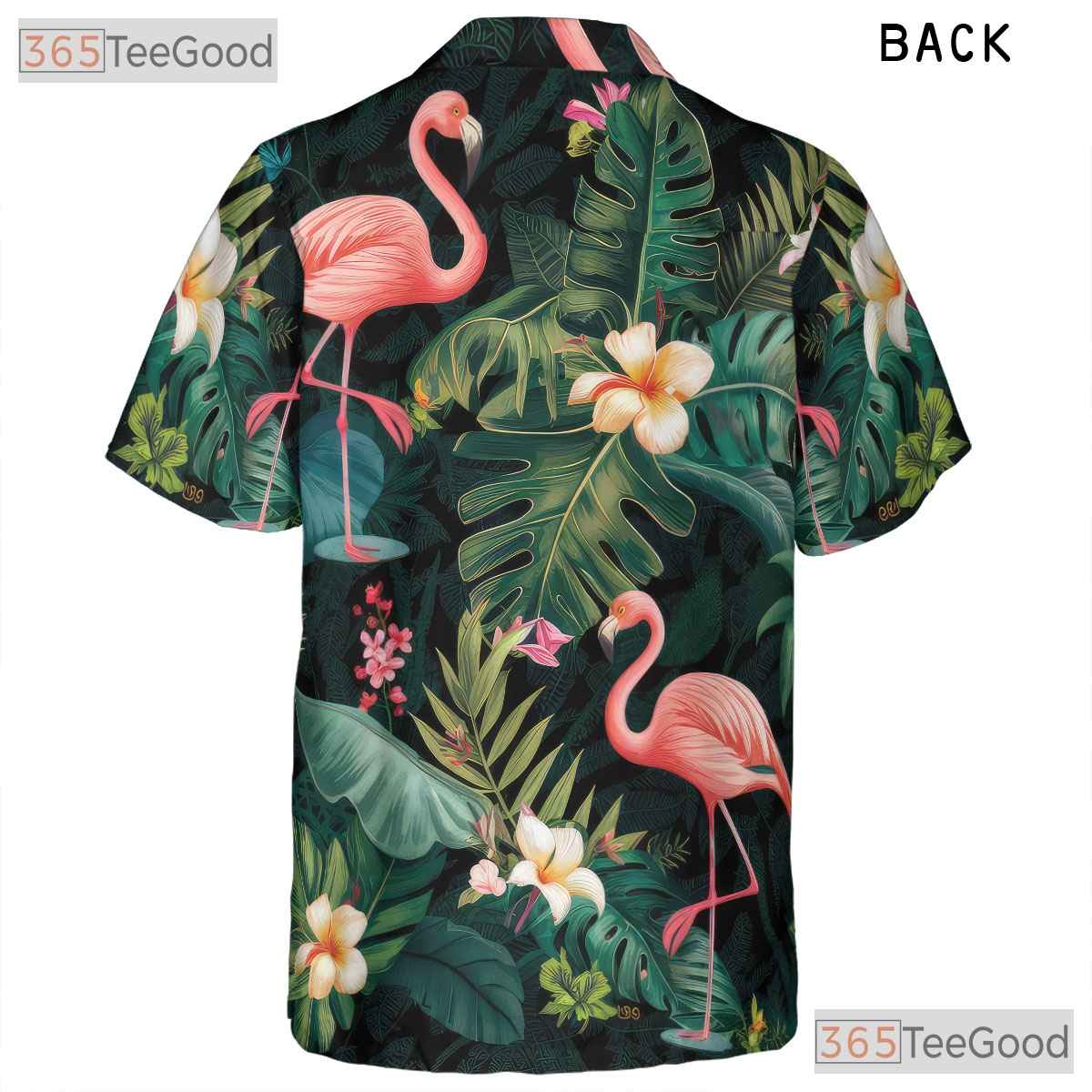 Green Tropical Leaf Pink Flamingos Hawaiian Tee Unisex Summer Vacation Top