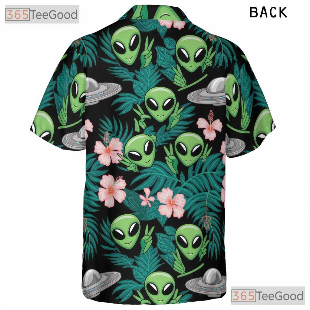 Green UFO Alien Hawaiian Shirt- Unisex Extraterrestrial Tropical Aloha Vacation