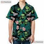 Green UFO Alien Hawaiian Shirt- Unisex Extraterrestrial Tropical Aloha Vacation