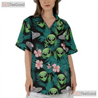 Green UFO Alien Hawaiian Shirt- Unisex Extraterrestrial Tropical Aloha Vacation
