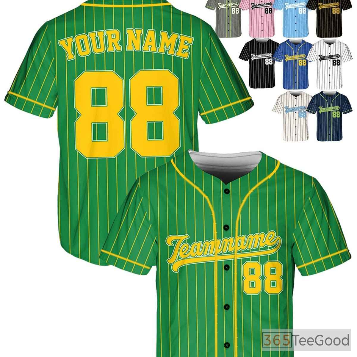 Green Yellow Baseball Jersey Tee - Custom Name, Number, and Logo Design