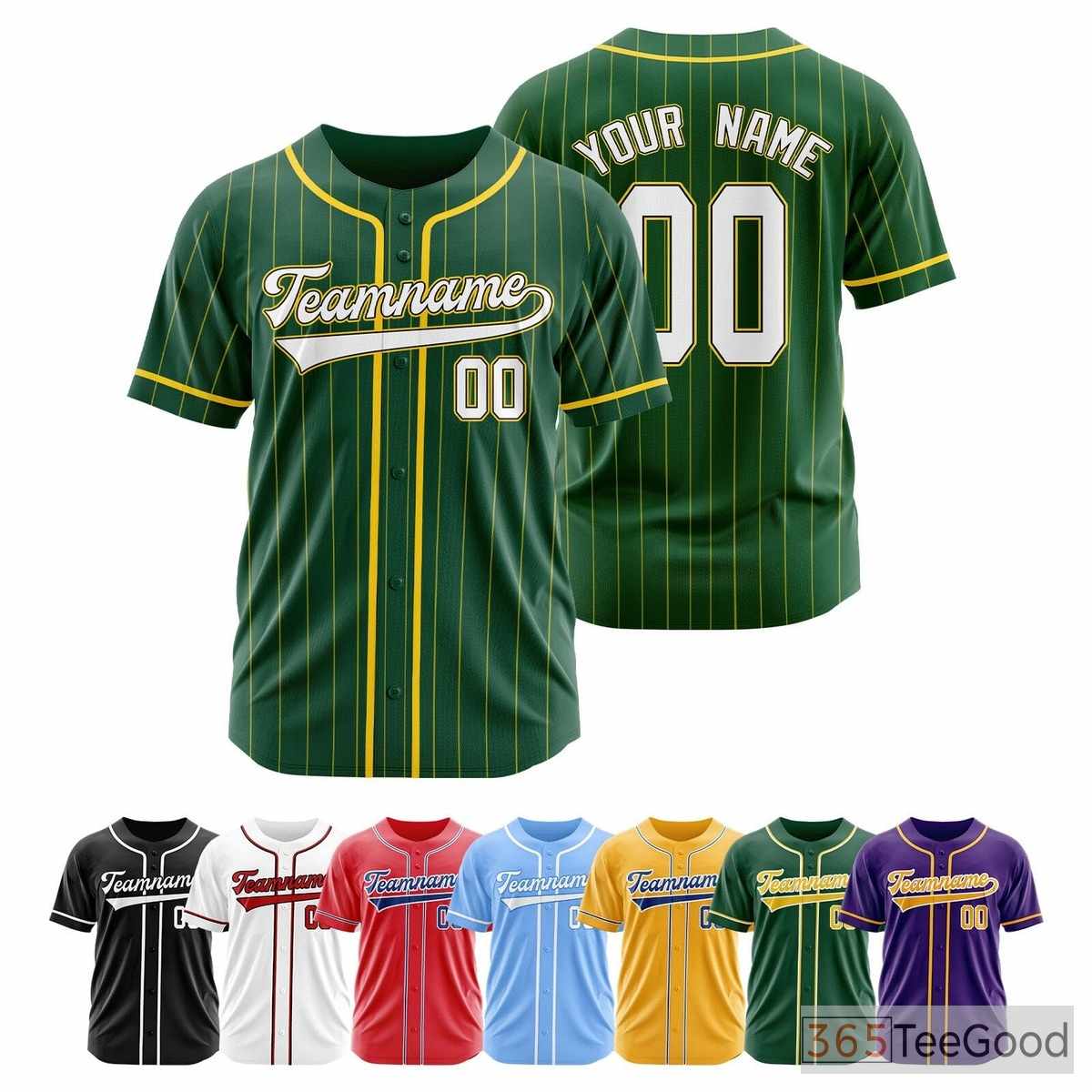 Green Yellow Baseball Jersey Tee for Men & Women - Stitched for Custom Name & Number