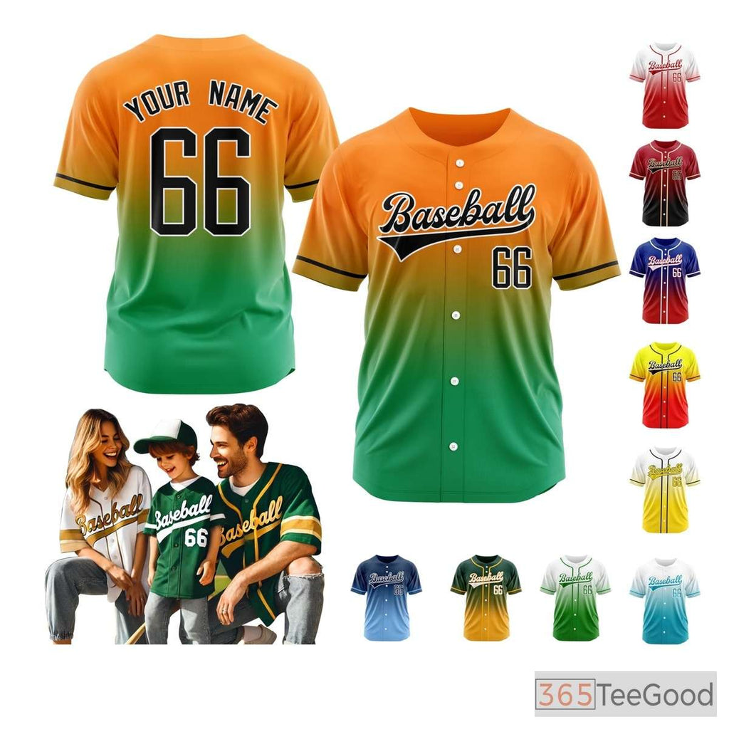 Green & Orange Baseball Jersey Tee for Men & Women - Custom Stitched Player Details