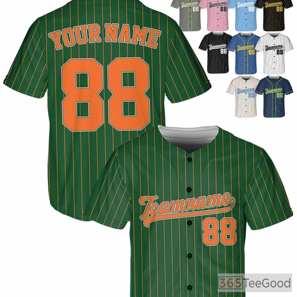 Green & Orange Baseball Jersey Tee - Your Stitched Name, Number, or Logo