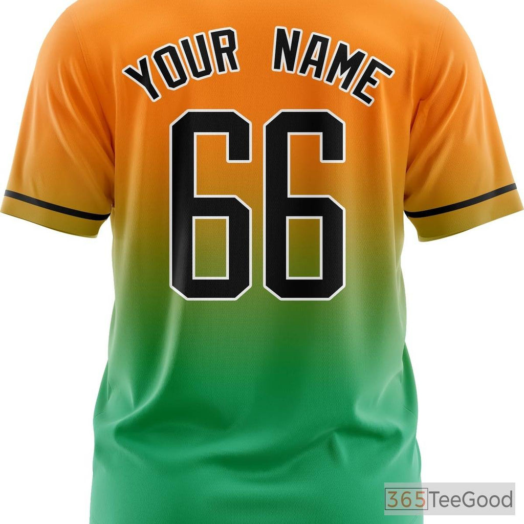 Green & Orange Baseball Jersey Tee for Men & Women - Custom Stitched Player Details