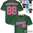 Green & Pink Baseball Jersey Tee - Personalized with Your Name, Number, and Logo Details