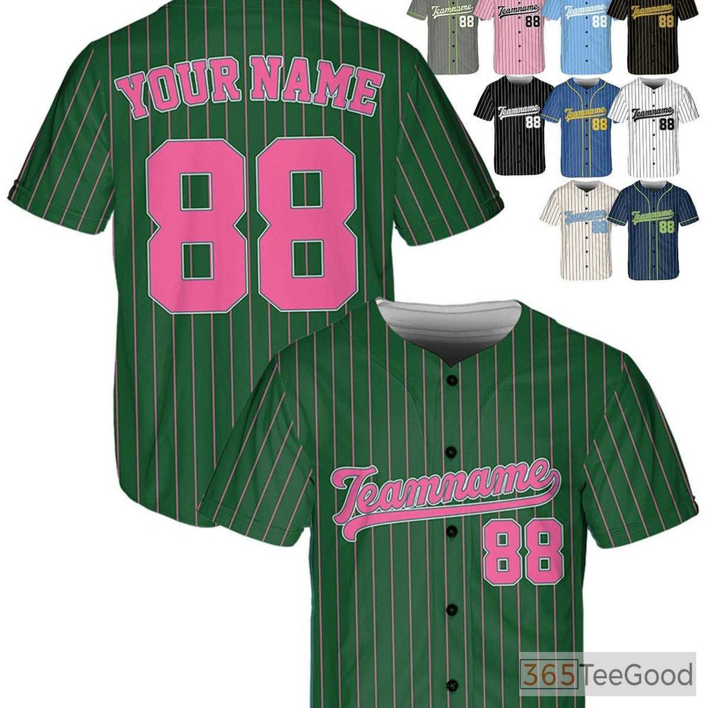 Green & Pink Baseball Jersey Tee - Personalized with Stitched Name & Number