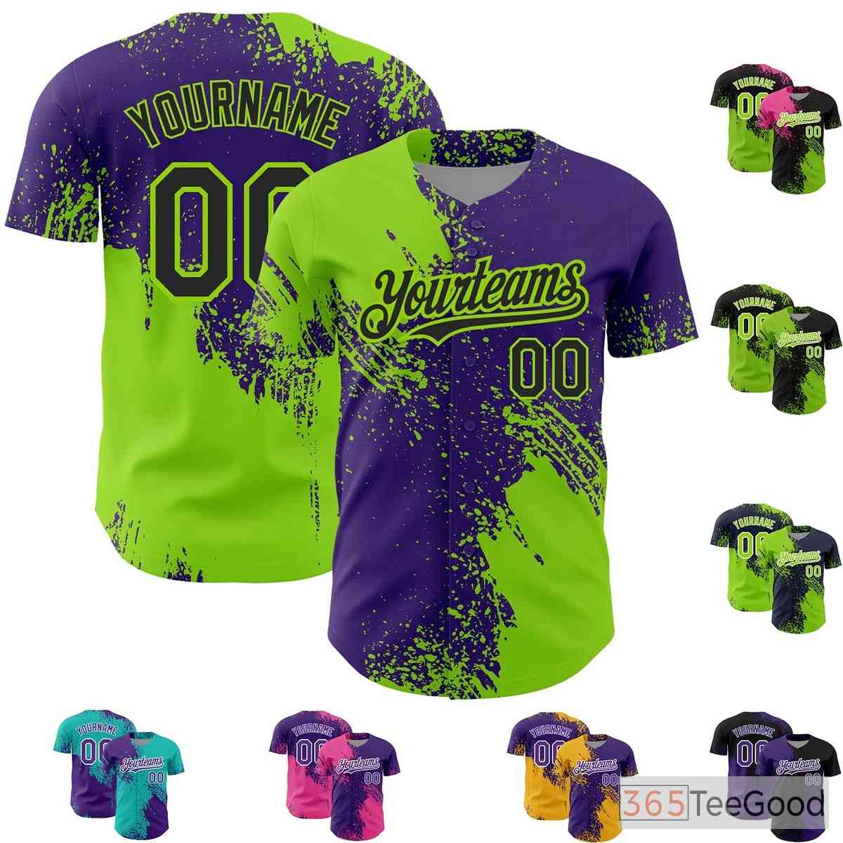 Green & Purple Baseball Jersey Tee for Men & Women - Personalized Stitched Design