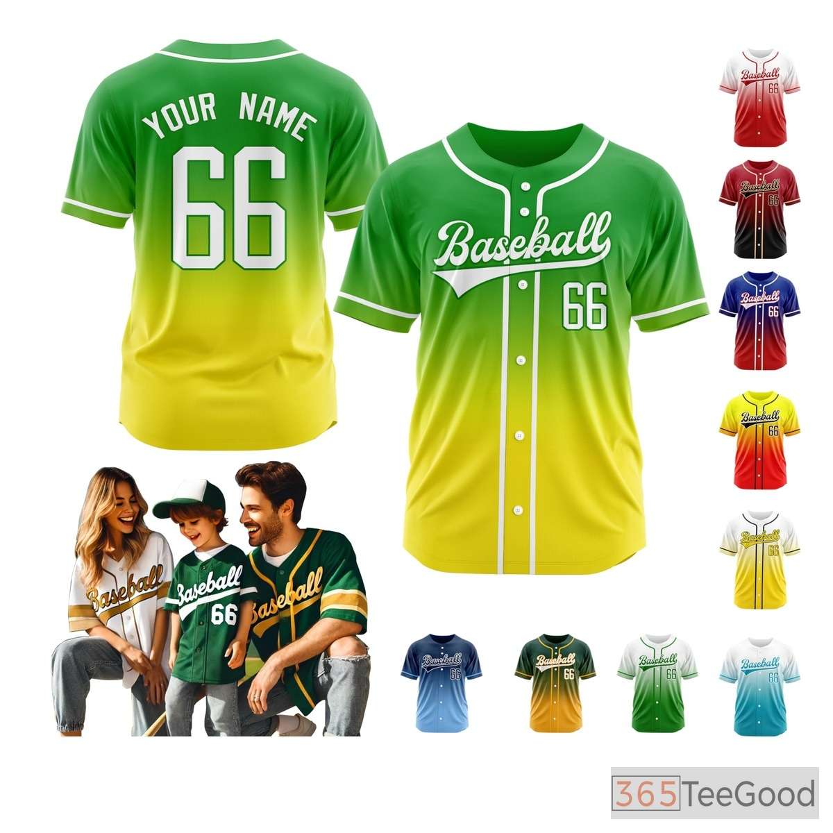 Green & Yellow Baseball Jersey Tee for Men & Women - Personalize Your Player Details