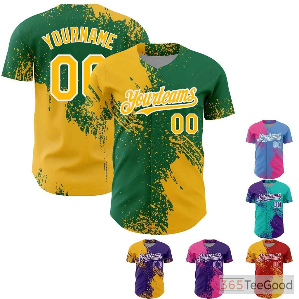Green & Yellow Baseball Jersey Tee - Custom Stitched Team & Player Apparel