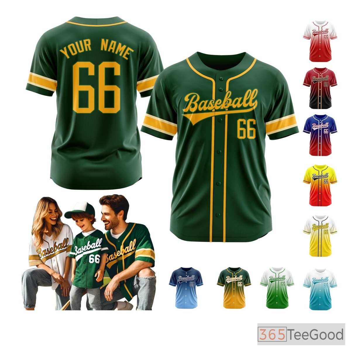 Green & Yellow Baseball Jersey Tee for Men & Women - Design Your Player Identity
