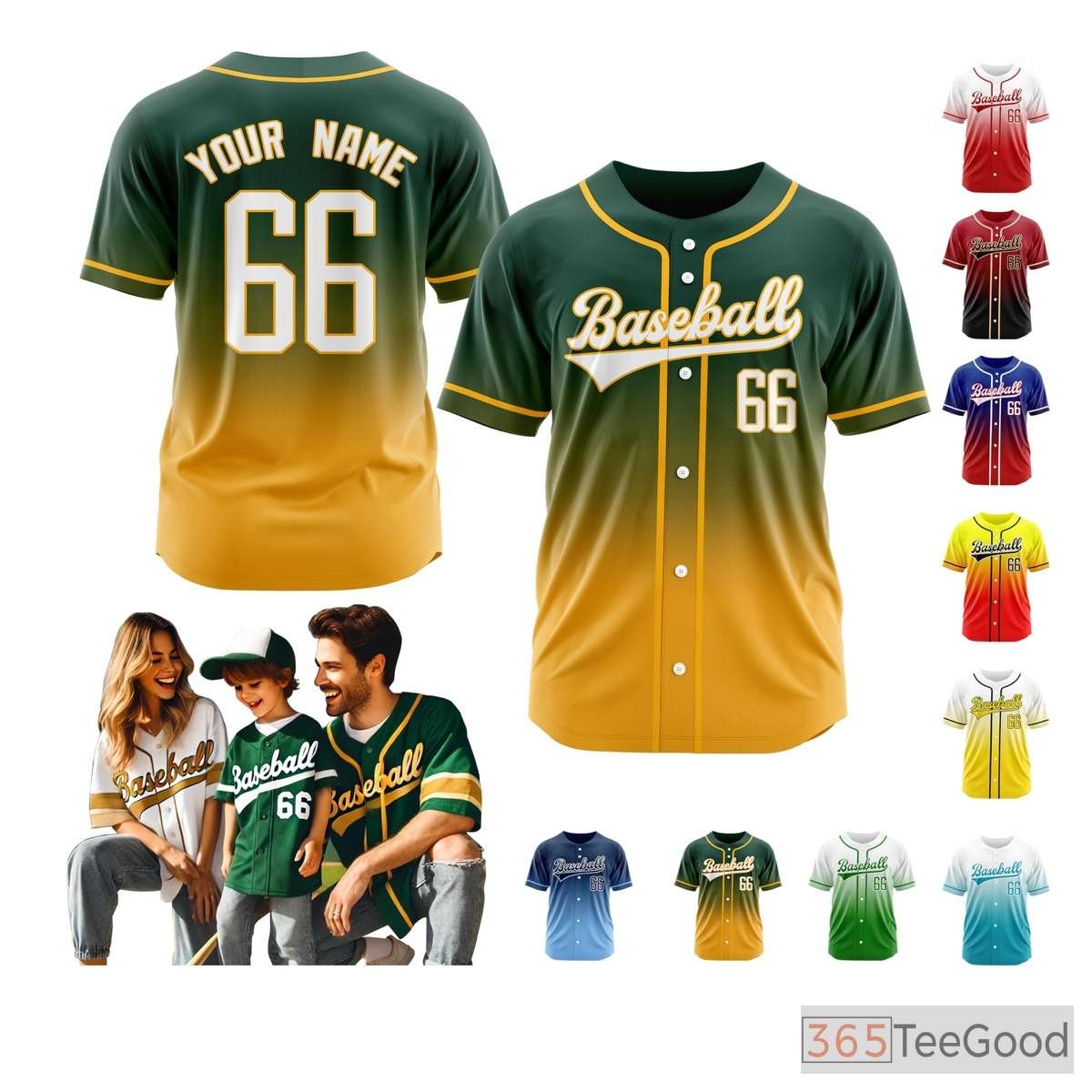 Green & Yellow Baseball Jersey Tee for Men & Women - Personalized Stitched & Printed Design