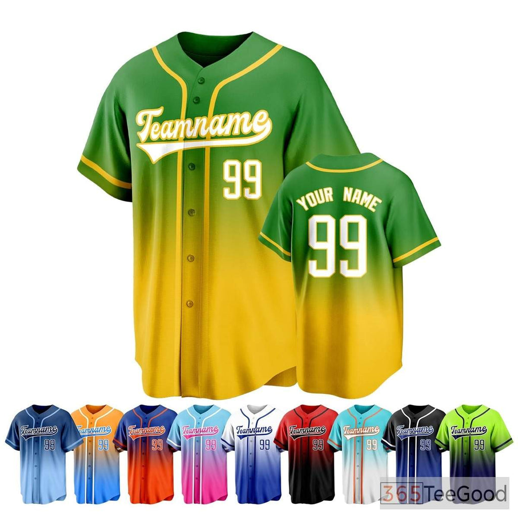 Green & Yellow Baseball Jersey Tee for Men & Women - Add Your Own Stitched Details