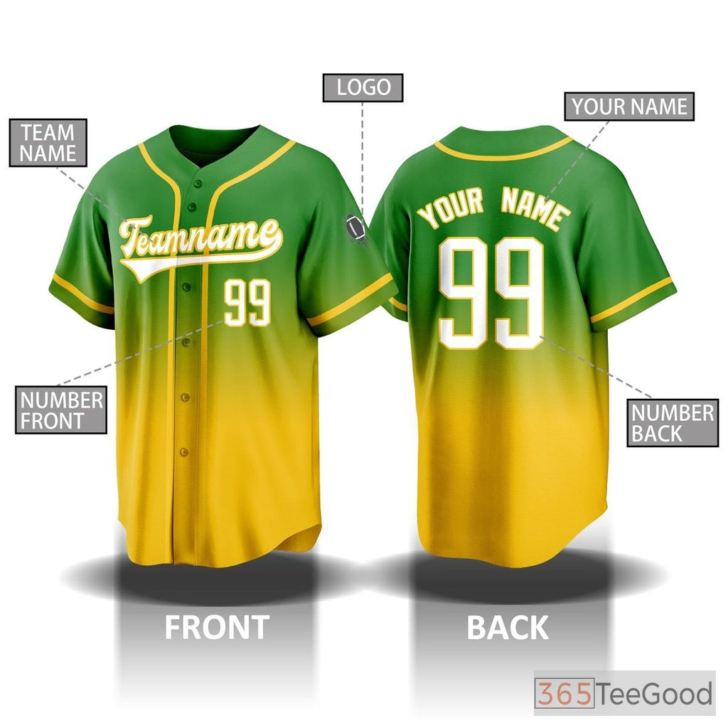 Green & Yellow Baseball Jersey Tee for Men & Women - Add Your Own Stitched Details