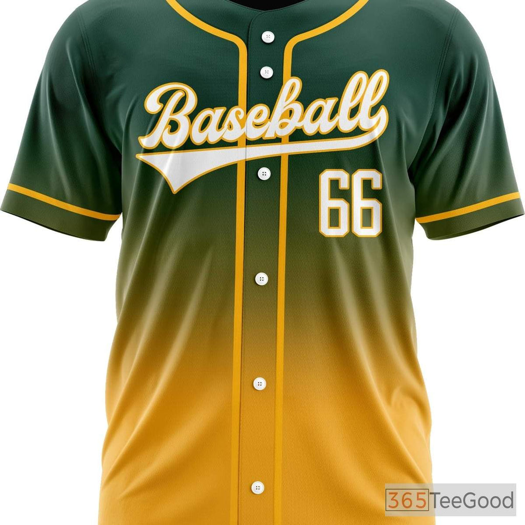 Green & Yellow Baseball Jersey Tee for Men & Women - Personalized Stitched & Printed Design