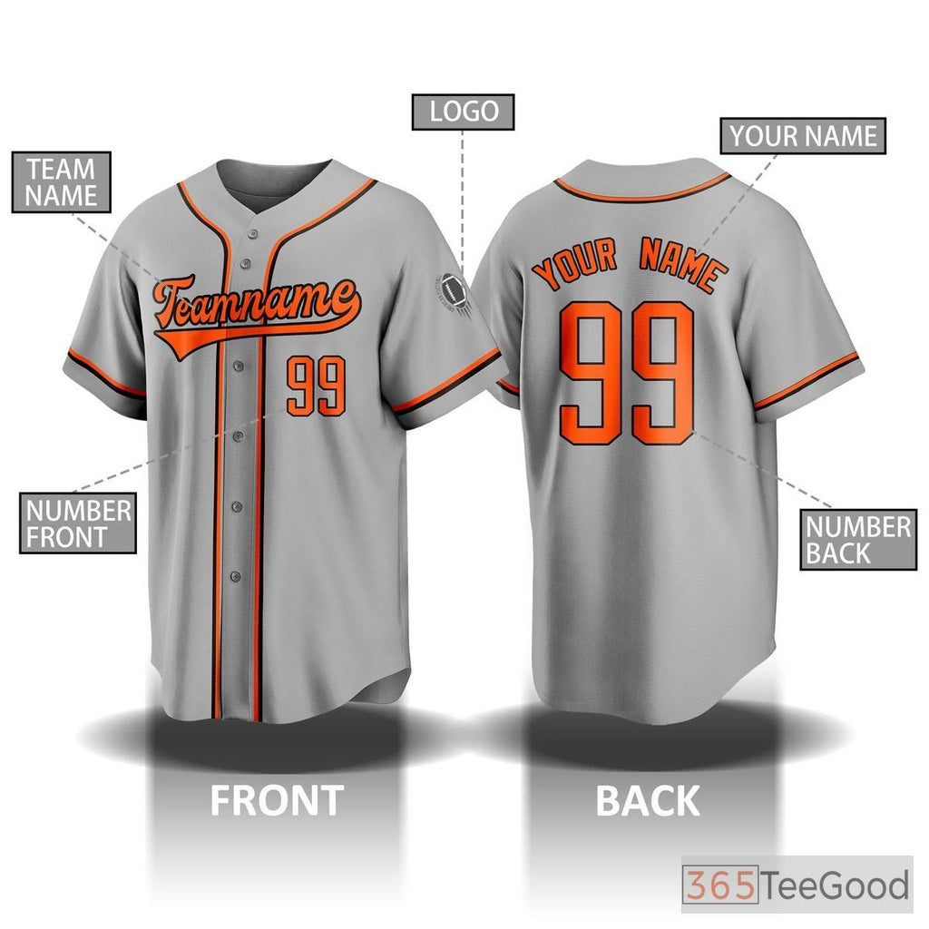 Grey Baseball Jersey Tee for Men & Women - Customizable with Your Text & Graphics