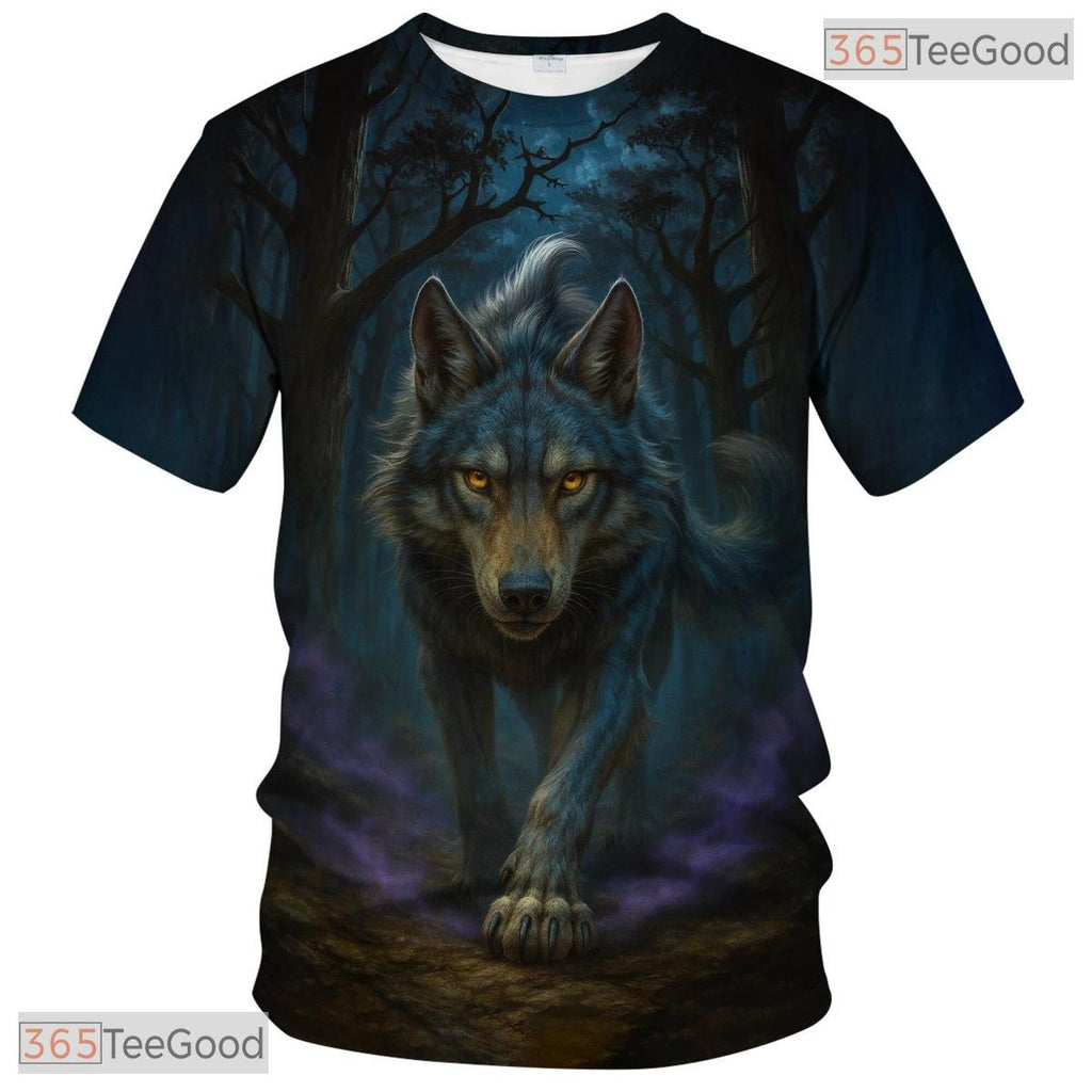 Grey Wild Wolf Funny Graphic Novelty 3D Pattern Printed Casual Unisex T-Shirt Styles