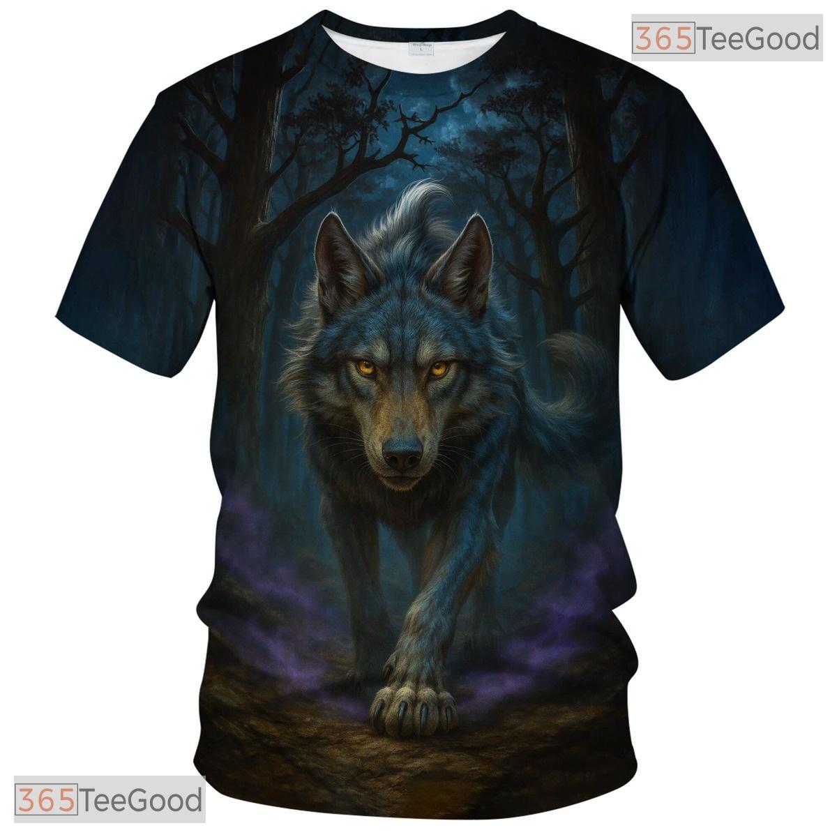 Grey Wild Wolf Funny Graphic Novelty 3D Pattern Printed Casual Unisex T-Shirt Styles