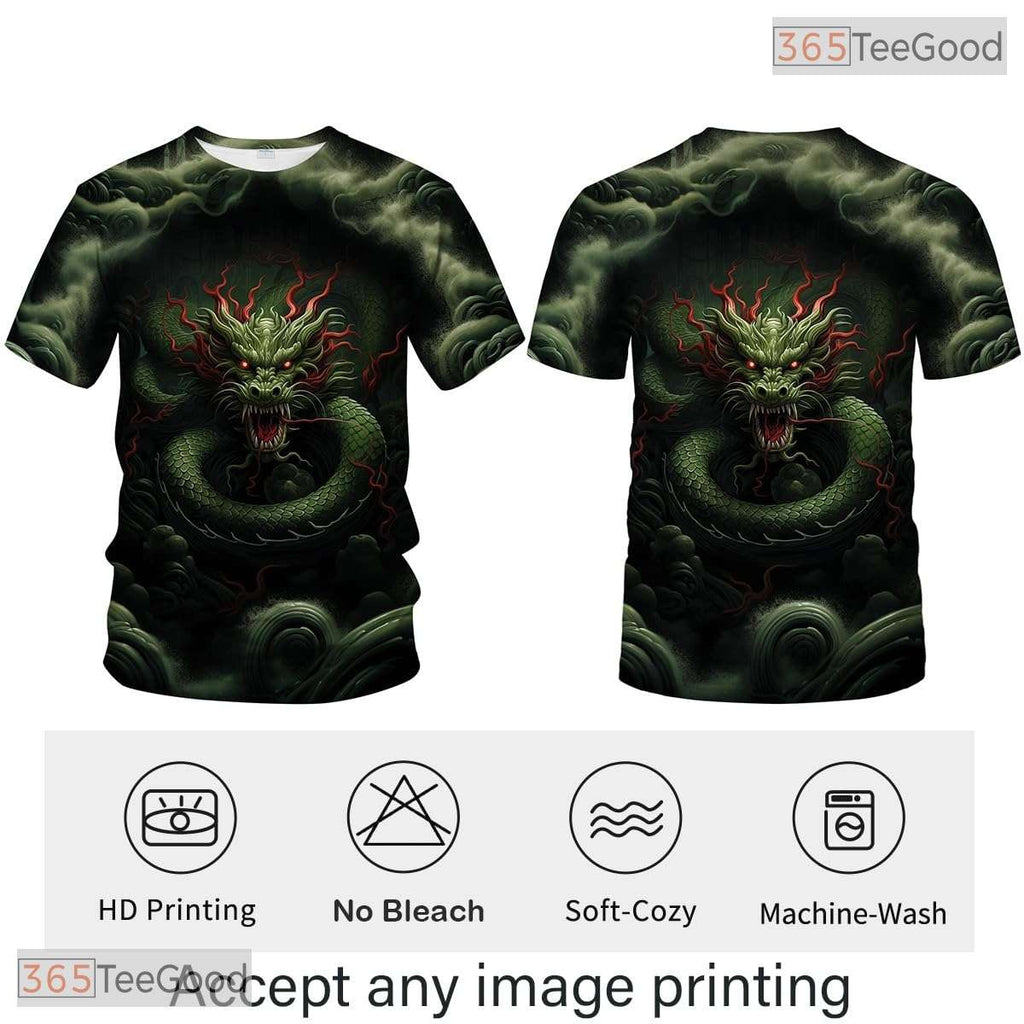 Grey Mythology Chinese Dragon Graphic Art 3D Printed Casual Unisex Tee Shirt Top