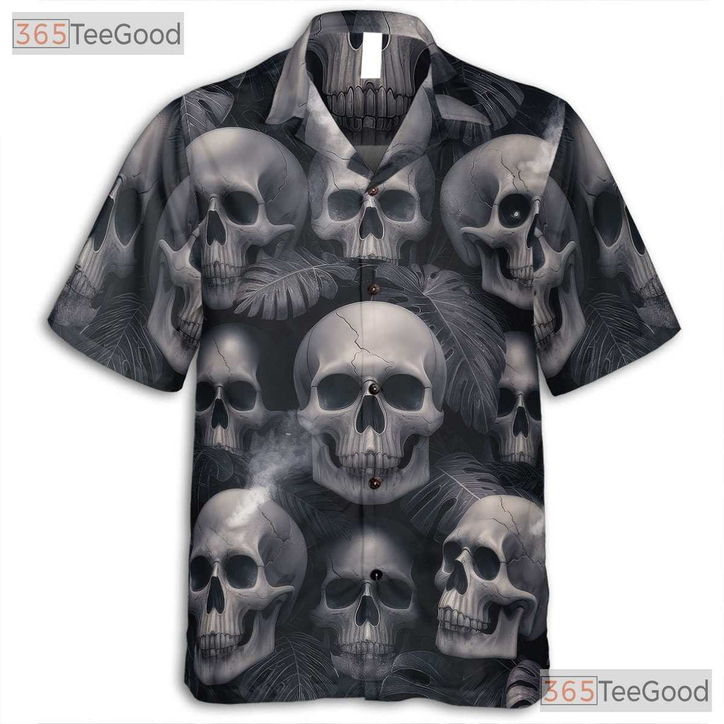 Grunge Skull Hawaiian Tee for Women - Punk Rock Gothic Tropical Aloha Party